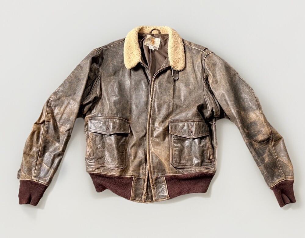 Golden Bear Leather Bomber Jacket Brown Mens 46 Made in USA